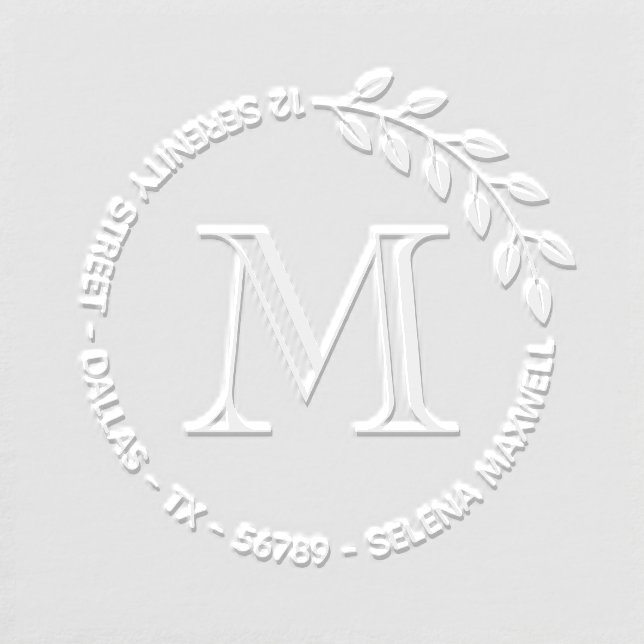 Elegant Bold Monogram Initial Round Wreath Address Embosser (Design)