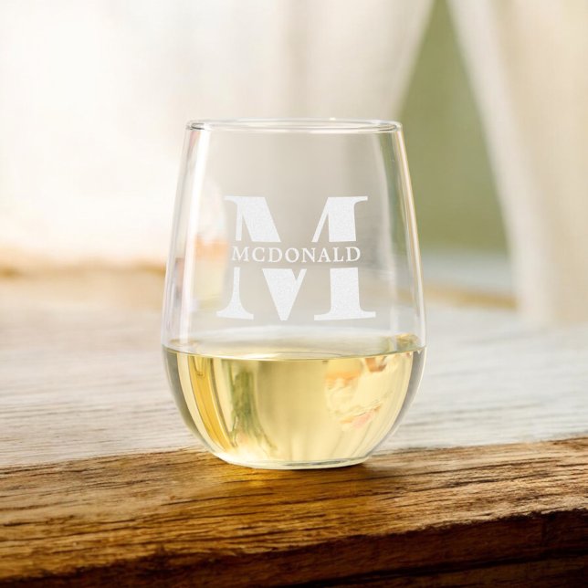 Elegant Bold Monogram Luxury Stemless Wine Glass (Creator Uploaded)