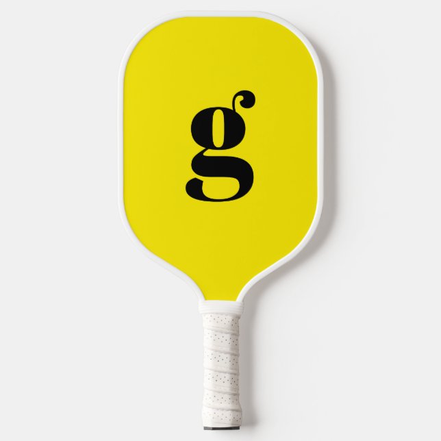 Elegant Bold Monogrammed Initial Canary Yellow Pickleball Paddle (Front)
