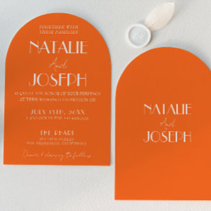 Elegant Bold Orange Stylish Retro Arched Wedding Invitation