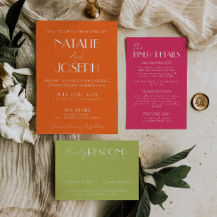 Elegant Bold Orange Stylish Retro Wedding Invitation