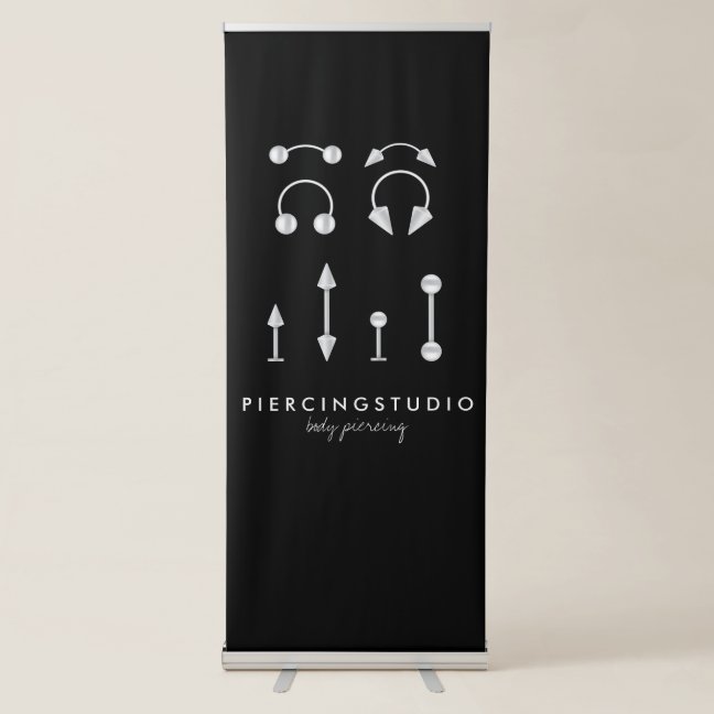 Elegant Bold Piercing Tattoo Studio Black Retractable Banner