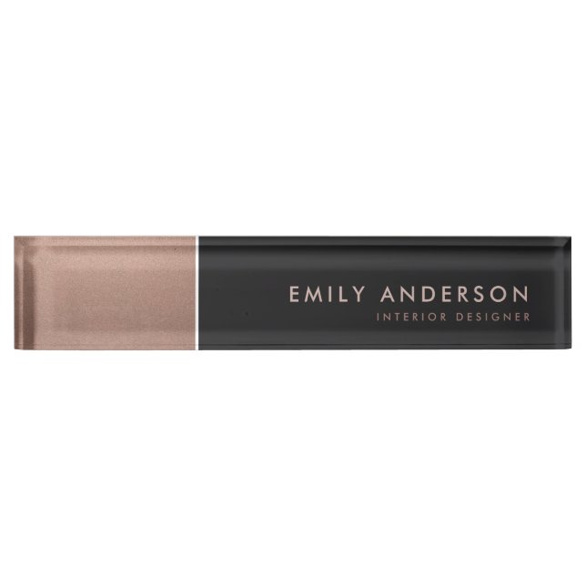ELEGANT BOLD  ROSE GOLD BLUSH COPPER BLACK STRIPS DESK NAME PLATE (Front)