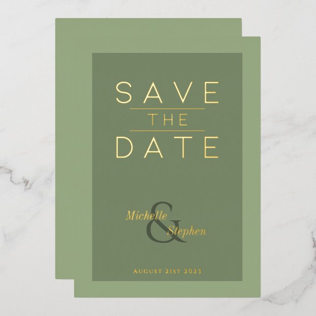 elegant bold sage green foil Save The Date Card (Front/Back)