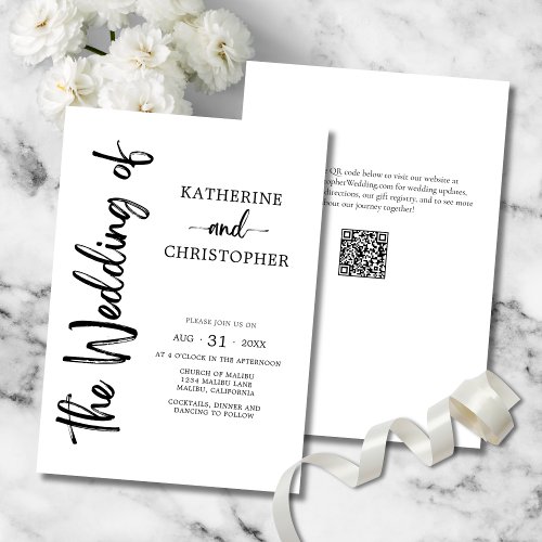 Elegant Bold Script Black White Formal Wedding Invitation