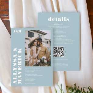 Elegant Bold simple white ice blue photo wedding Invitation