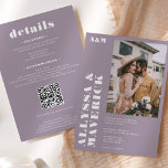 Elegant Bold simple white purple photo wedding Invitation<br><div class="desc">Elegant Bold simple white on muted lavender purple photo wedding invitation with a modern bold font,  a photo and an all in one details at the back with qr code.</div>