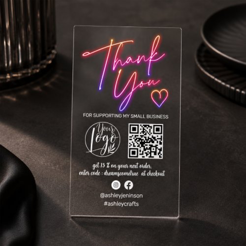 Elegant Bold Thank you order Qr code Logo Clear Business Cards