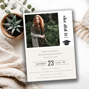 Elegant Bold Typography Graduation Cap Photo Invitation