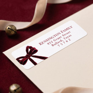 Elegant Bold Watercolor Festive Red Bow Christmas Label