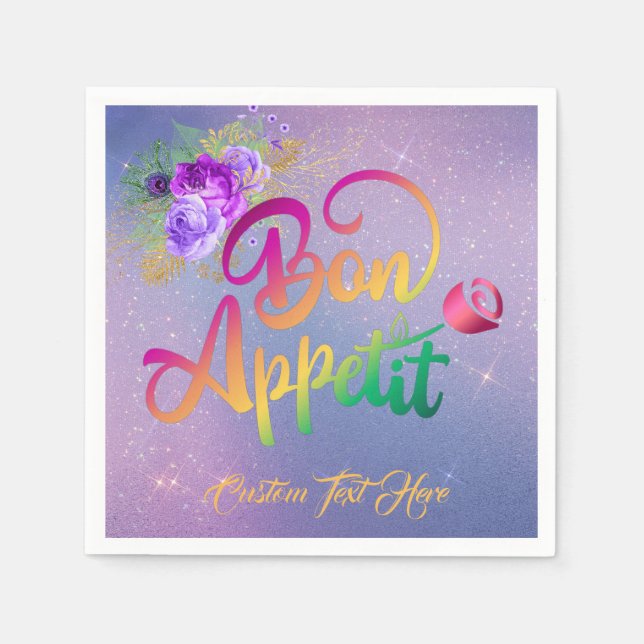 Elegant Bon Appetit Quote Floral Personalized Napkins (Front)