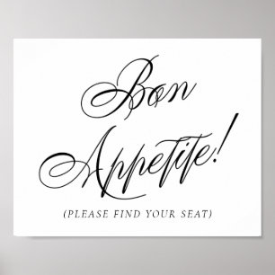 Elegant Bon Appetite Black Calligraphy Seating Poster