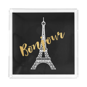 Elegant Bonjour Eiffel Tower Acrylic Tray