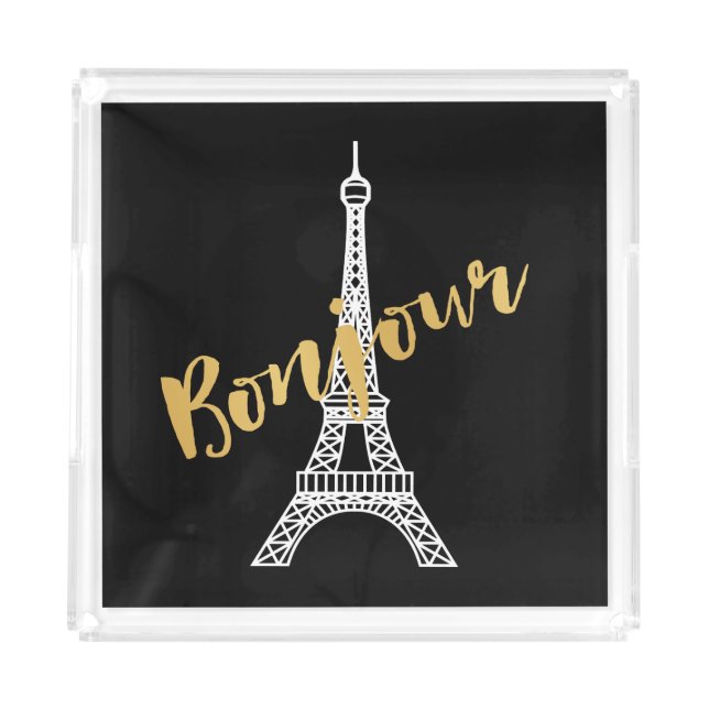 Elegant Bonjour Eiffel Tower Acrylic Tray (Front)