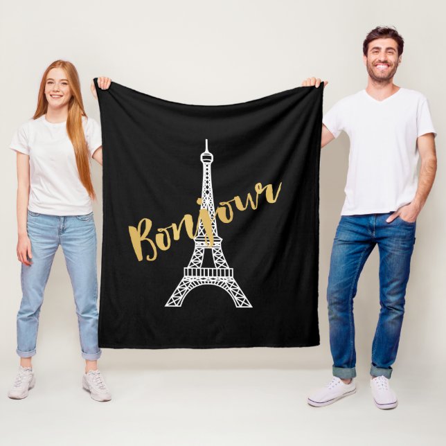 Elegant Bonjour Eiffel Tower Fleece Blanket (In Situ)