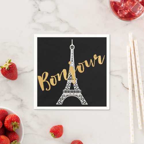 Elegant Bonjour Eiffel Tower Paper   Napkins