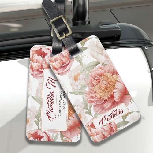 Elegant Bontanical of Big Camellia Pink Pastel Luggage Tag