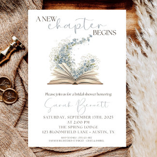 Elegant Book Bridal Shower Invitation: Dusty Blue Invitation