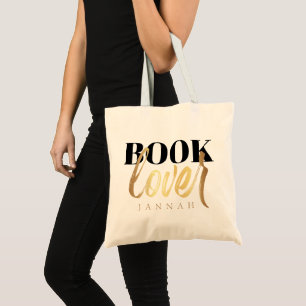 Elegant Book Lover Gold Script Tote Bag