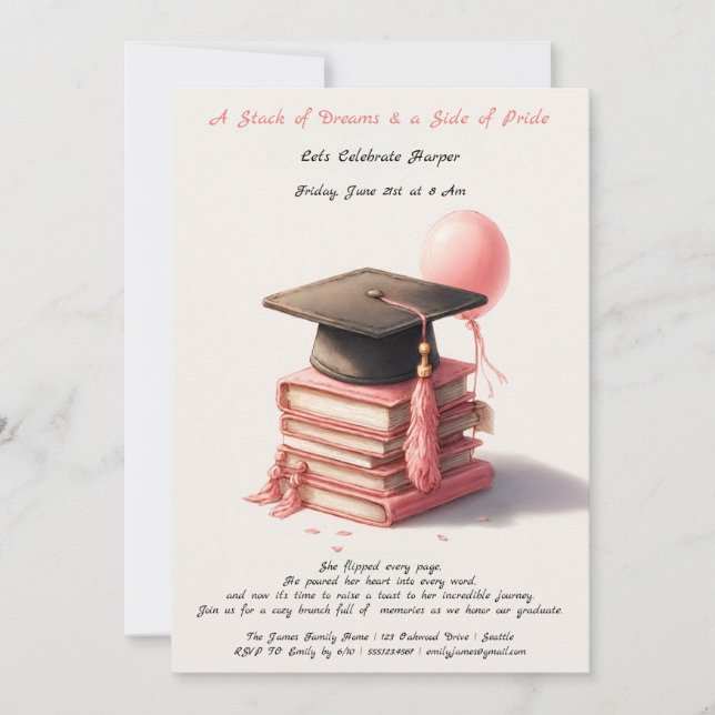 Elegant Book Lover Graduation Brunch Invitation (Front)