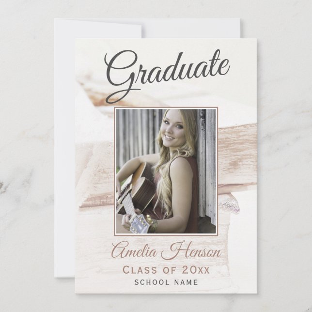 Elegant Book Stack Graduate Photo Graduation Invitation (Front)