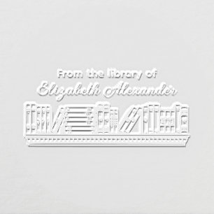 Elegant Books on a Shelf Library Script Name Embosser