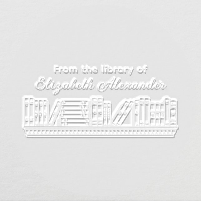 Elegant Books on a Shelf Library Script Name Embosser (Design)