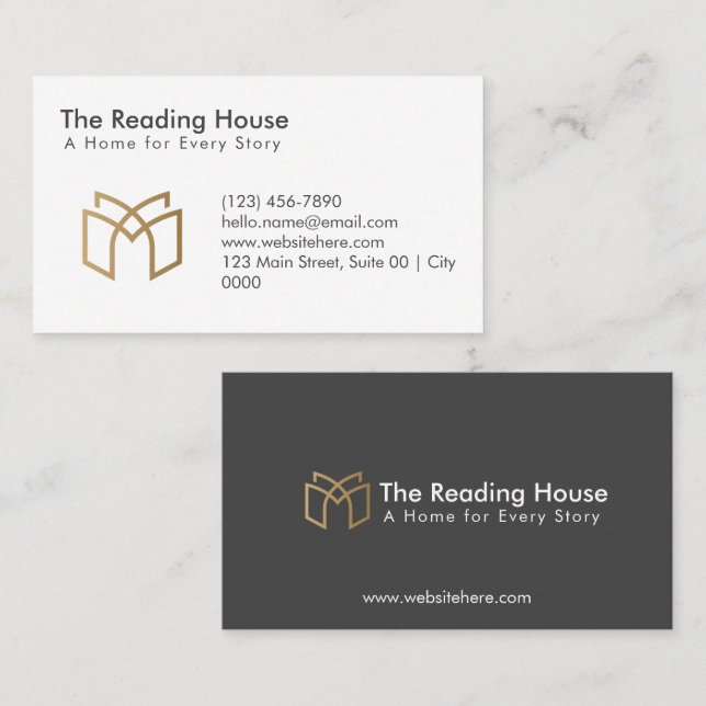Elegant Bookstore Library Professional Librarian Business Card (Front/Back)
