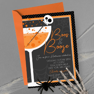 Elegant Boos and Booze Halloween Adult Party Invitation