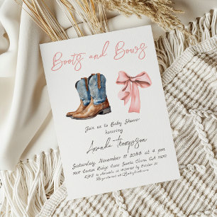 Elegant Boots and Bows Pink Girl Baby Shower Invitation