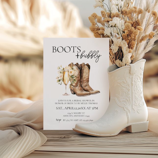 Elegant Boots and Bubbly Bridal Shower Invitation (Creator Uploaded)