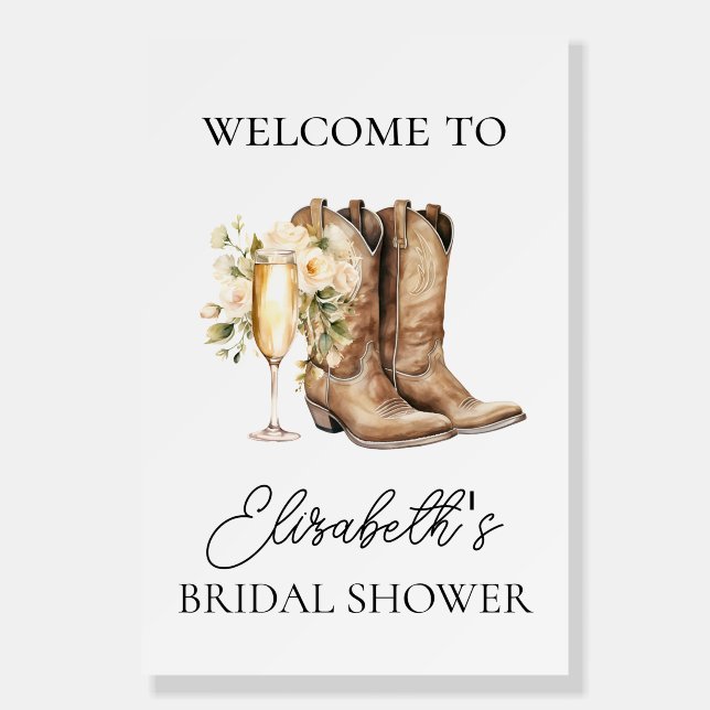 Elegant Boots and Bubbly Bridal Shower Welcome Sig Foam Board (Front)