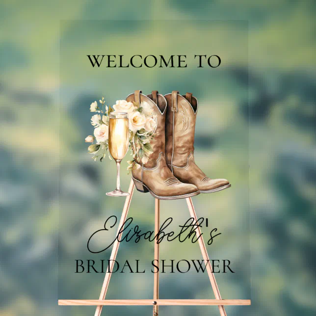 Elegant Boots & Bubbly Bridal Shower Welcome Sign | Zazzle
