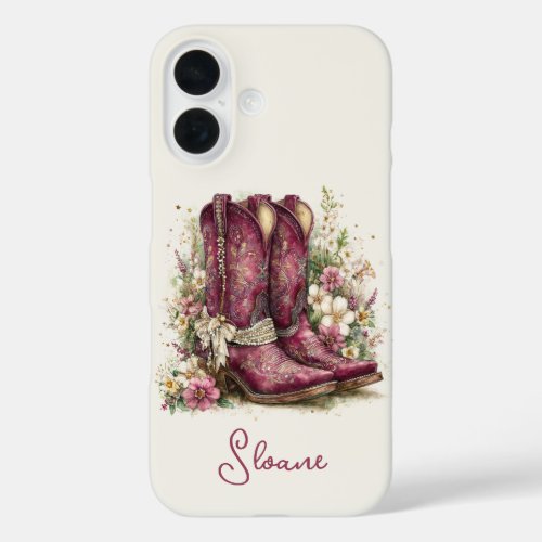 Elegant Boots with Flowers Monogrammed iPhone 16 Case