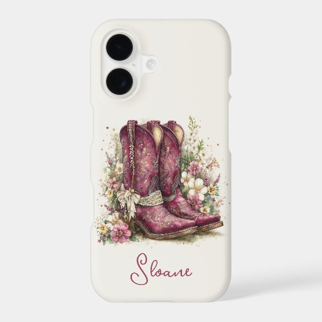 Elegant Boots with Flowers Monogrammed Case-Mate iPhone Case (Back)
