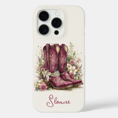 Elegant Boots with Flowers Monogrammed iPhone 16 Pro Case
