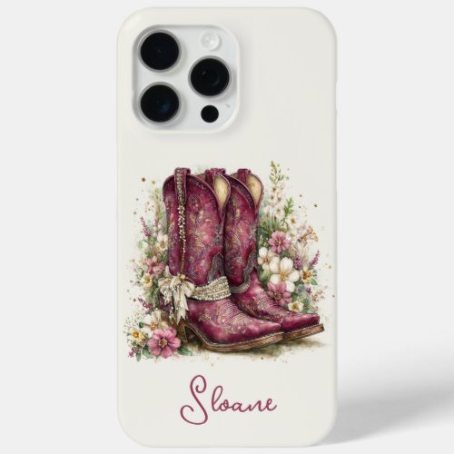 Elegant Boots with Flowers Monogrammed iPhone 15 Pro Max Case