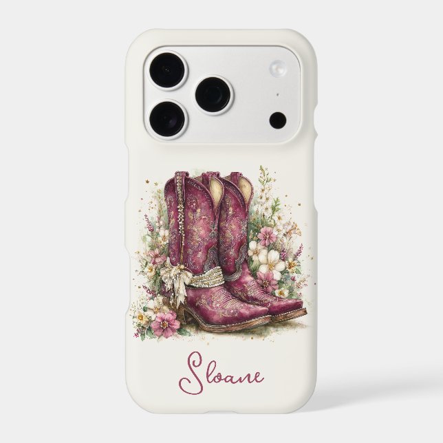 Elegant Boots with Flowers Monogrammed Case-Mate iPhone Case (Back)