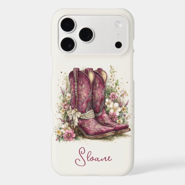Elegant Boots with Flowers Monogrammed Case-Mate iPhone Case (Back)