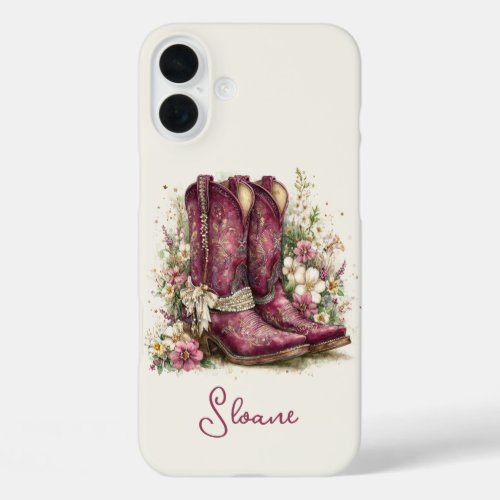 Elegant Boots with Flowers Monogrammed iPhone 16 Plus Case