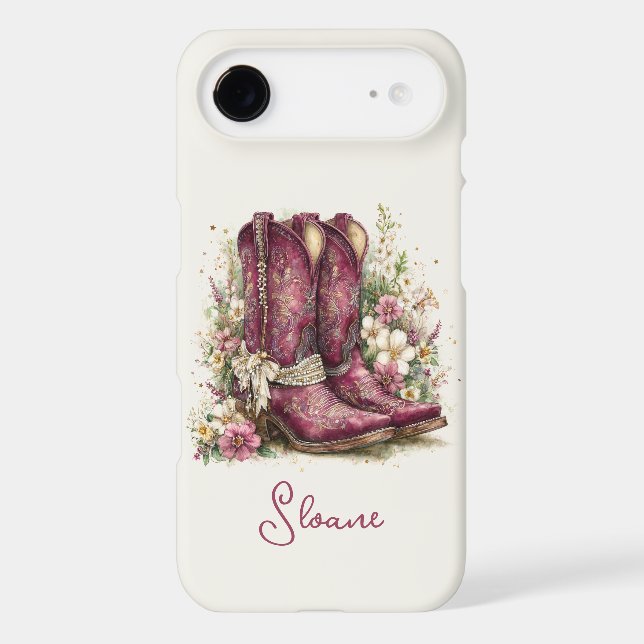 Elegant Boots with Flowers Monogrammed Case-Mate iPhone Case (Back)