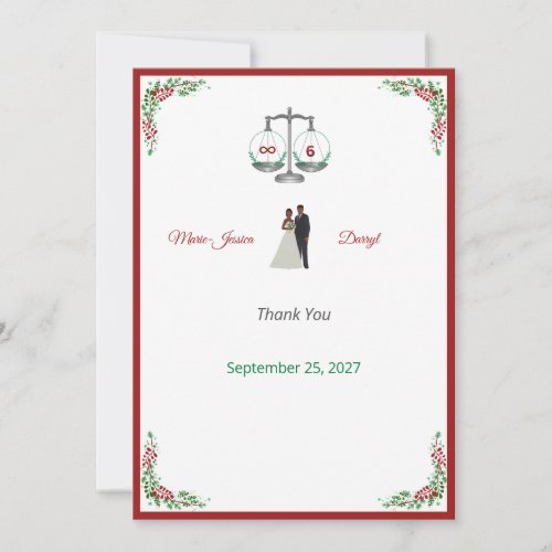 Elegant Bordeaux  Emerald Floral Wedding Thank You Invitation