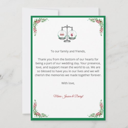 Elegant Bordeaux Emerald Floral Wedding Thank You Invitation