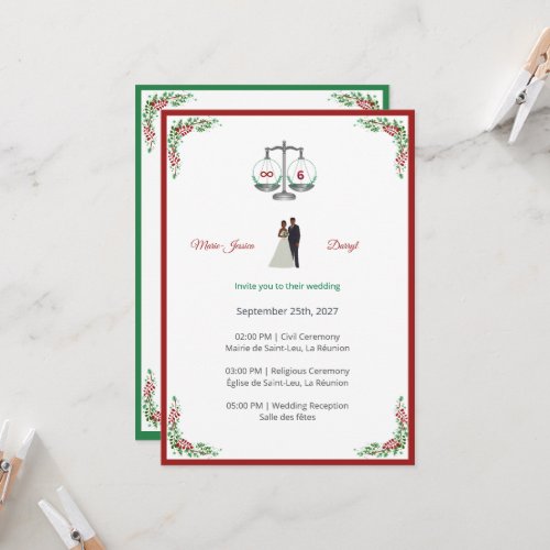 Elegant Bordeaux Emerald Scale Wedding Invitation