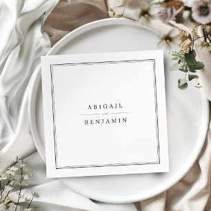 Elegant border black and white minimalist wedding napkins