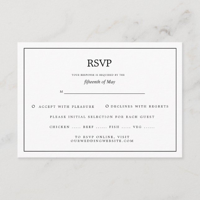 Elegant Border Black and White Wedding RSVP Enclosure Card (Front)