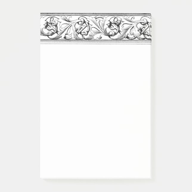 Elegant Border Black White Scroll Leaf Large Size Post-it Notes (Front)