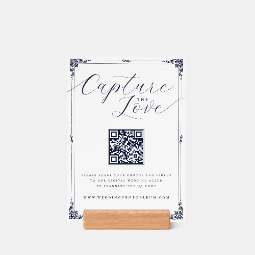 Elegant Border Capture the Love Wedding QR Code Holder