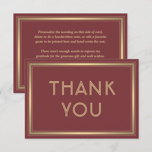 Elegant Border & Classic Typography Burgundy Gold Thank You Card