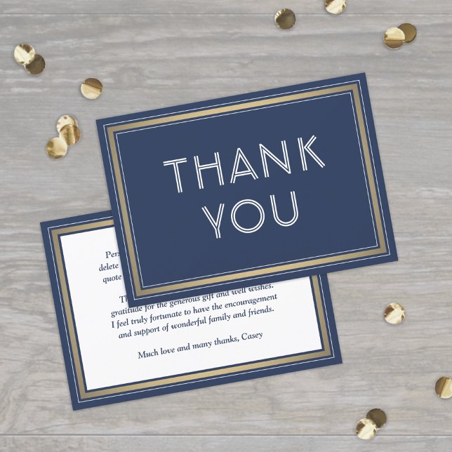Elegant Border & Classic Typography Navy & Gold Thank You Card (Creator Uploaded)